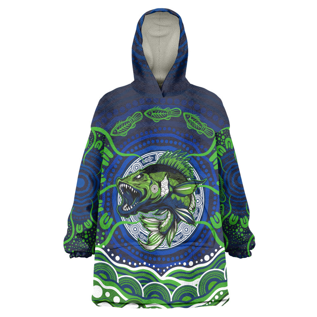 Personalised Barramundi Fishing Wearable Blanket Hoodie Aboriginal Dot Art Fierce Fish