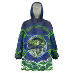 Personalised Barramundi Fishing Wearable Blanket Hoodie Aboriginal Dot Art Fierce Fish