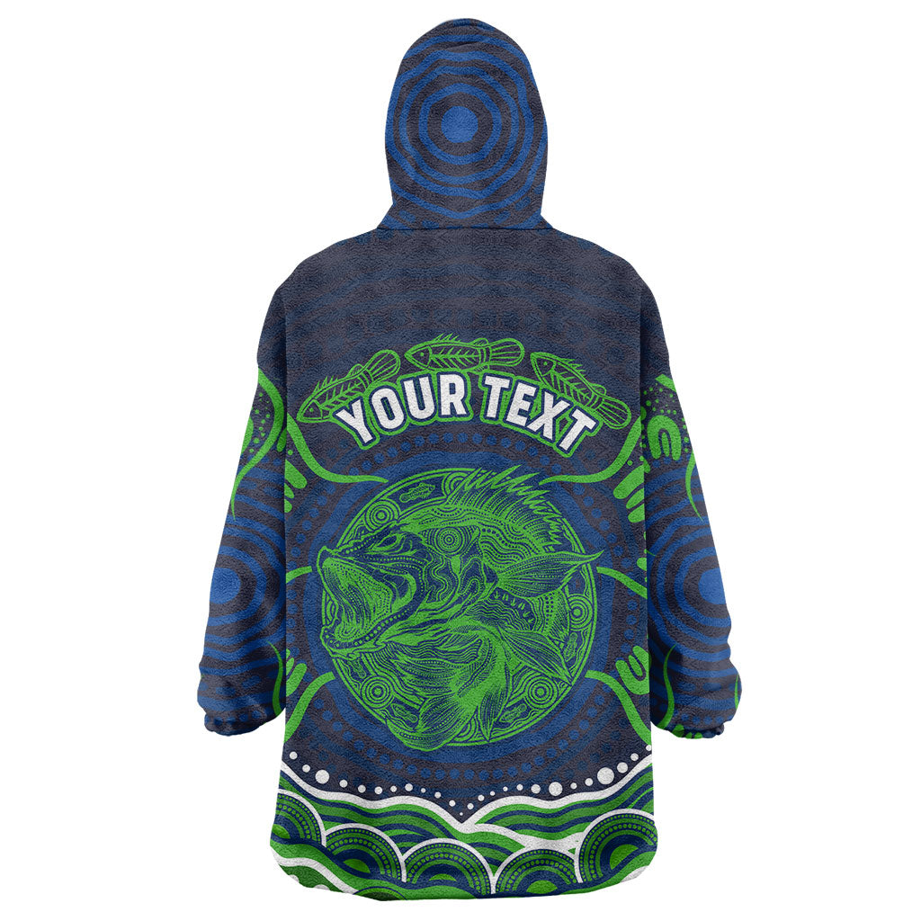 Personalised Barramundi Fishing Wearable Blanket Hoodie Aboriginal Dot Art Fierce Fish