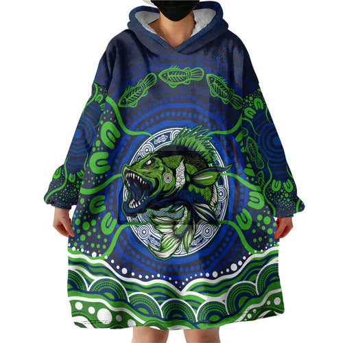 Personalised Barramundi Fishing Wearable Blanket Hoodie Aboriginal Dot Art Fierce Fish