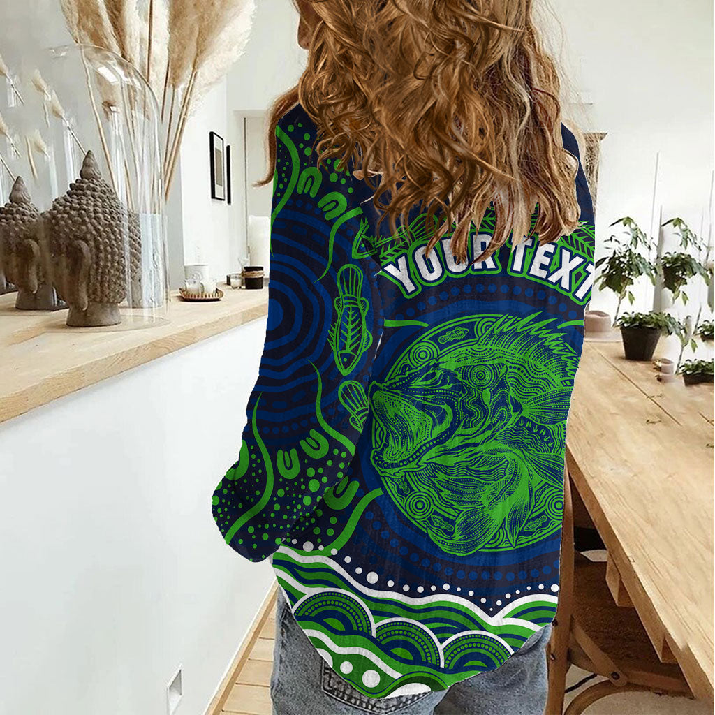 Personalised Barramundi Fishing Women Casual Shirt Aboriginal Dot Art Fierce Fish