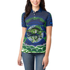 Personalised Barramundi Fishing Women Polo Shirt Aboriginal Dot Art Fierce Fish