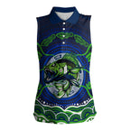 Personalised Barramundi Fishing Women Sleeveless Polo Shirt Aboriginal Dot Art Fierce Fish