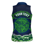 Personalised Barramundi Fishing Women Sleeveless Polo Shirt Aboriginal Dot Art Fierce Fish