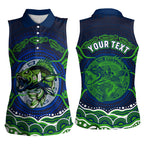 Personalised Barramundi Fishing Women Sleeveless Polo Shirt Aboriginal Dot Art Fierce Fish