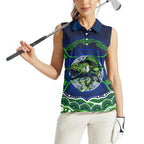 Personalised Barramundi Fishing Women Sleeveless Polo Shirt Aboriginal Dot Art Fierce Fish