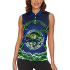 Personalised Barramundi Fishing Women Sleeveless Polo Shirt Aboriginal Dot Art Fierce Fish