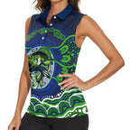 Personalised Barramundi Fishing Women Sleeveless Polo Shirt Aboriginal Dot Art Fierce Fish