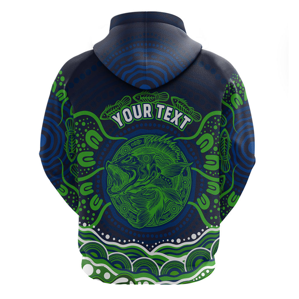 Personalised Barramundi Fishing Zip Hoodie Aboriginal Dot Art Fierce Fish