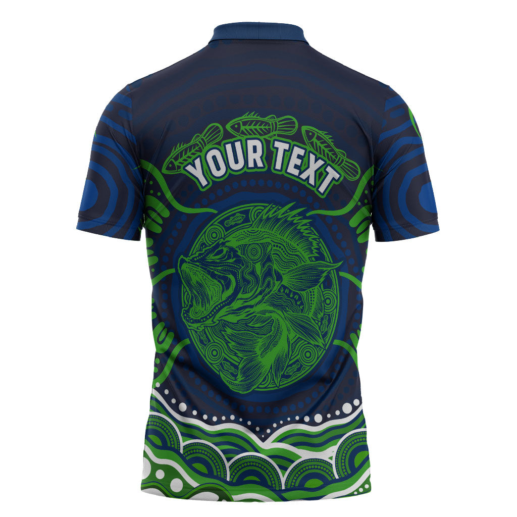 Personalised Barramundi Fishing Zipper Polo Shirt Aboriginal Dot Art Fierce Fish