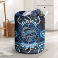 Custom Barramundi Fishing Laundry Basket Indigenous Aboriginal Dot Art Blue Fish