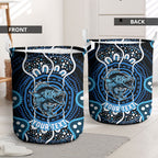 Custom Barramundi Fishing Laundry Basket Indigenous Aboriginal Dot Art Blue Fish