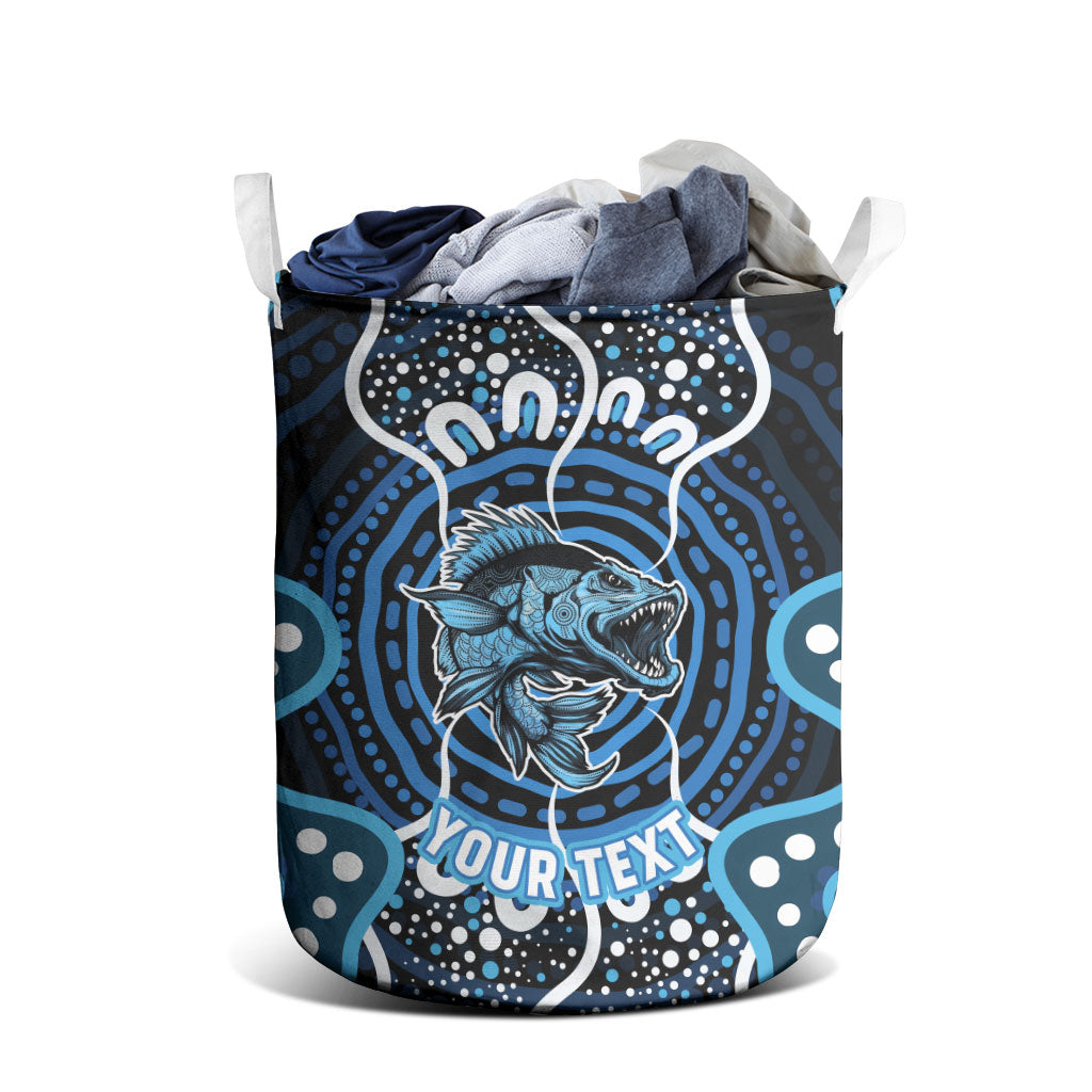 Custom Barramundi Fishing Laundry Basket Indigenous Aboriginal Dot Art Blue Fish
