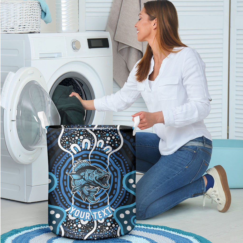 Custom Barramundi Fishing Laundry Basket Indigenous Aboriginal Dot Art Blue Fish