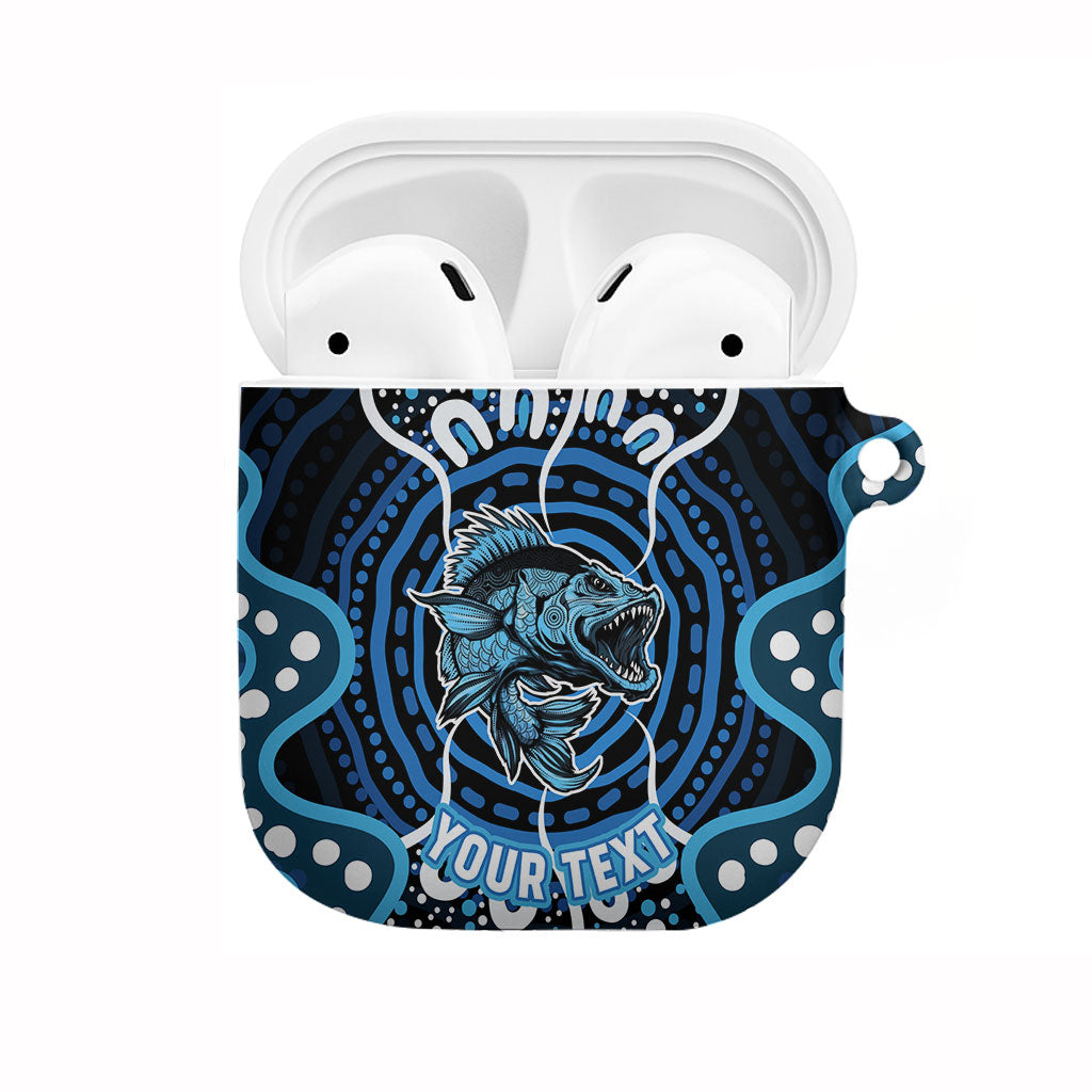 Custom Barramundi Fishing AirPods Case Indigenous Aboriginal Dot Art Blue Fish