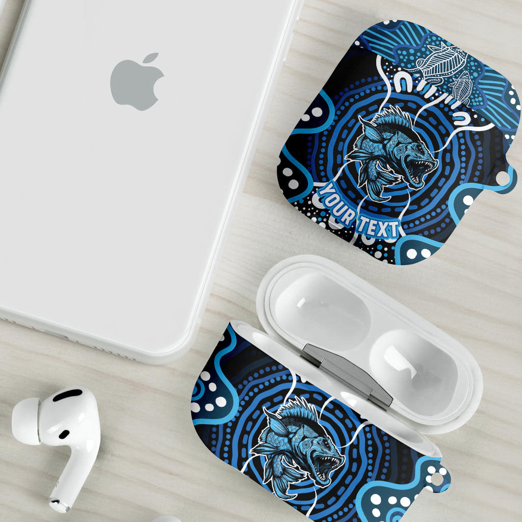 Custom Barramundi Fishing AirPods Case Indigenous Aboriginal Dot Art Blue Fish