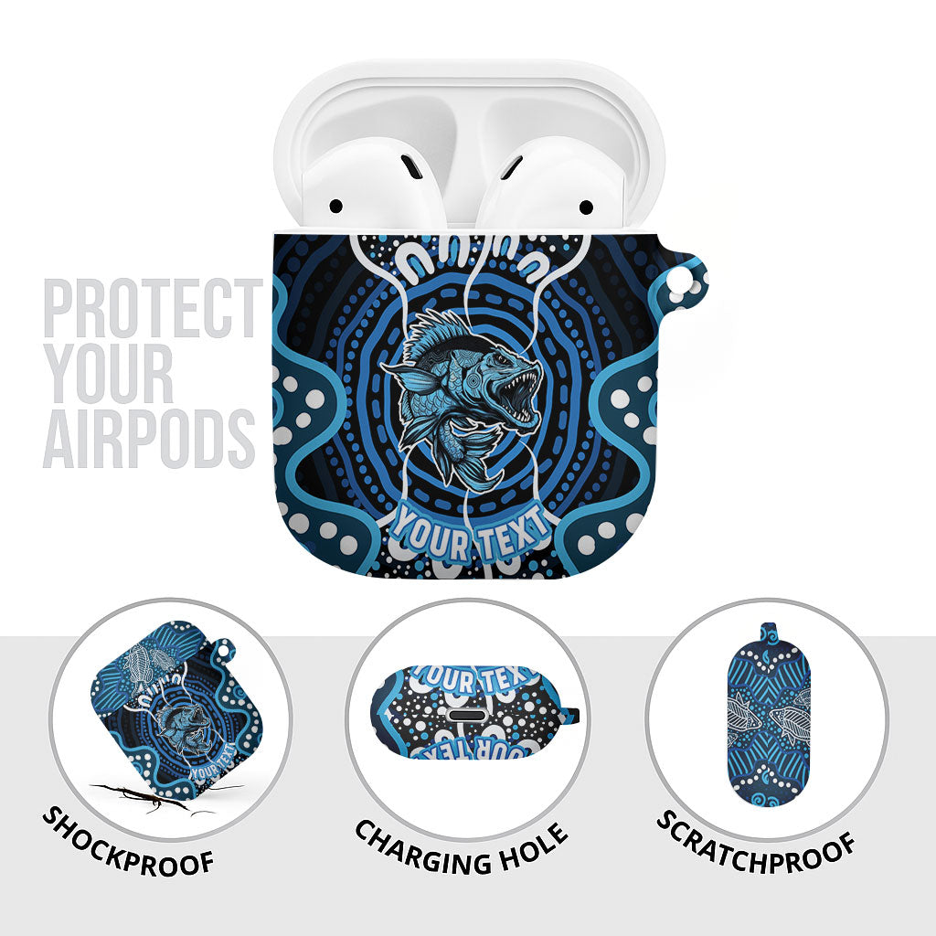 Custom Barramundi Fishing AirPods Case Indigenous Aboriginal Dot Art Blue Fish