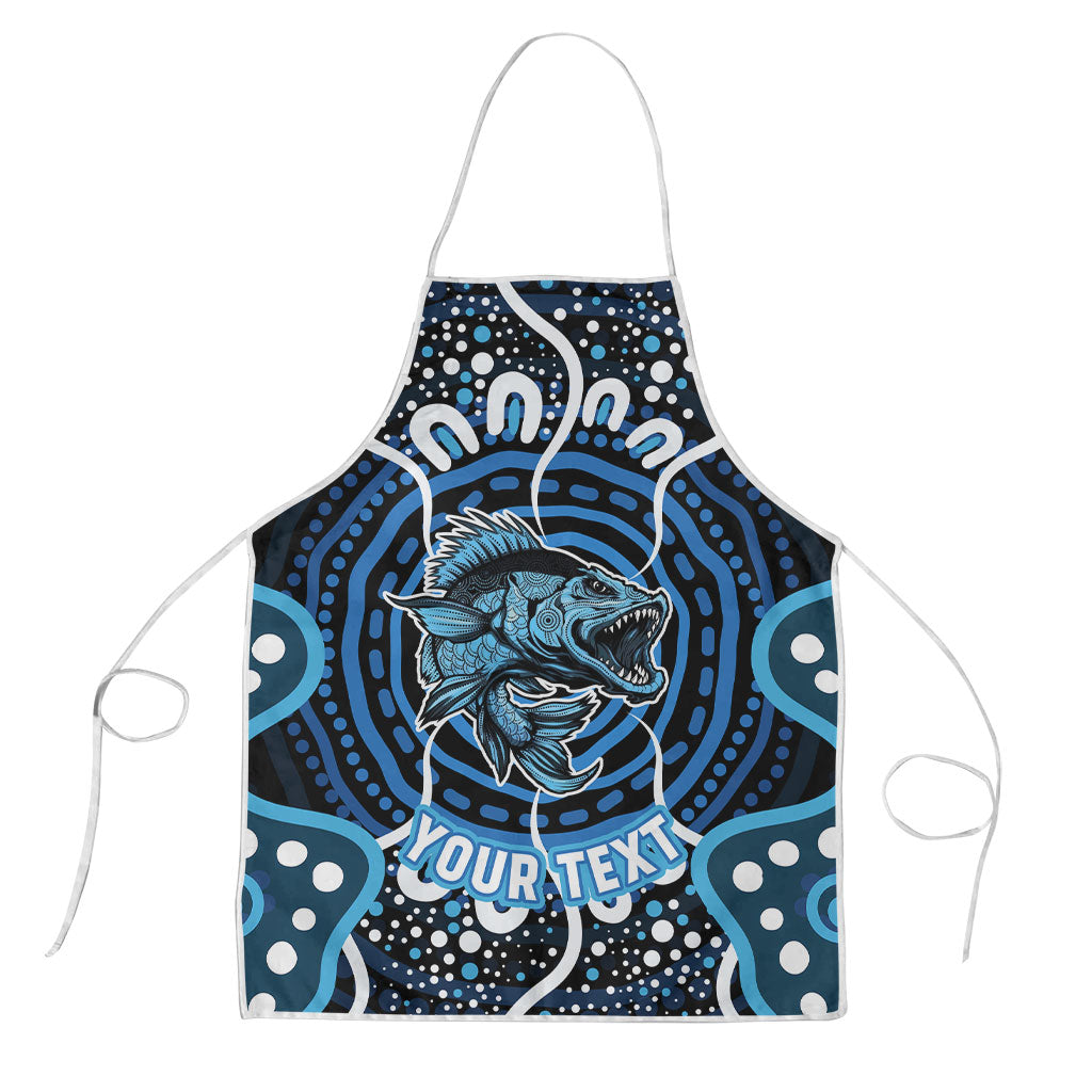 Custom Barramundi Fishing Apron Indigenous Aboriginal Dot Art Blue Fish
