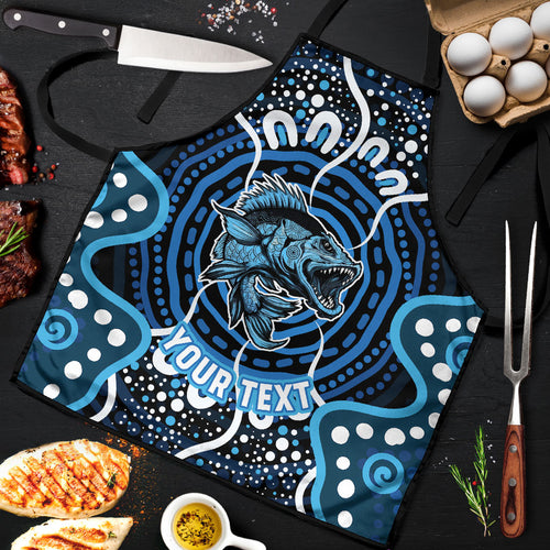 Custom Barramundi Fishing Apron Indigenous Aboriginal Dot Art Blue Fish