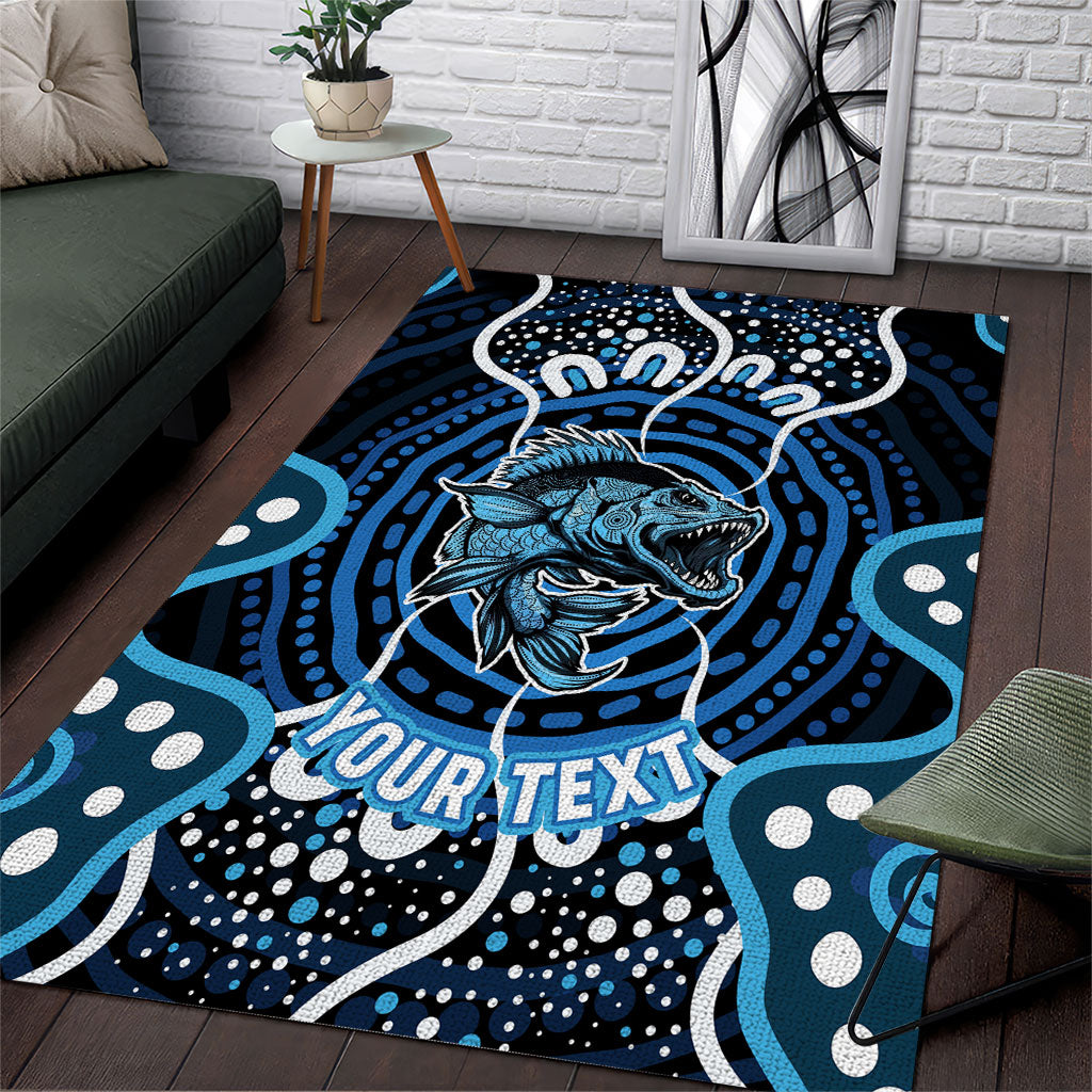 Custom Barramundi Fishing Area Rug Indigenous Aboriginal Dot Art Blue Fish