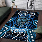 Custom Barramundi Fishing Area Rug Indigenous Aboriginal Dot Art Blue Fish