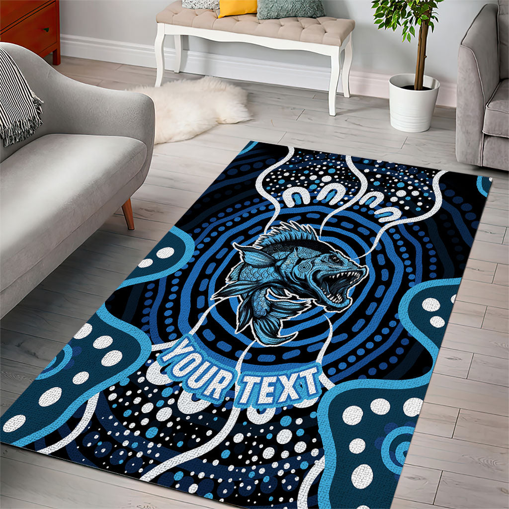 Custom Barramundi Fishing Area Rug Indigenous Aboriginal Dot Art Blue Fish