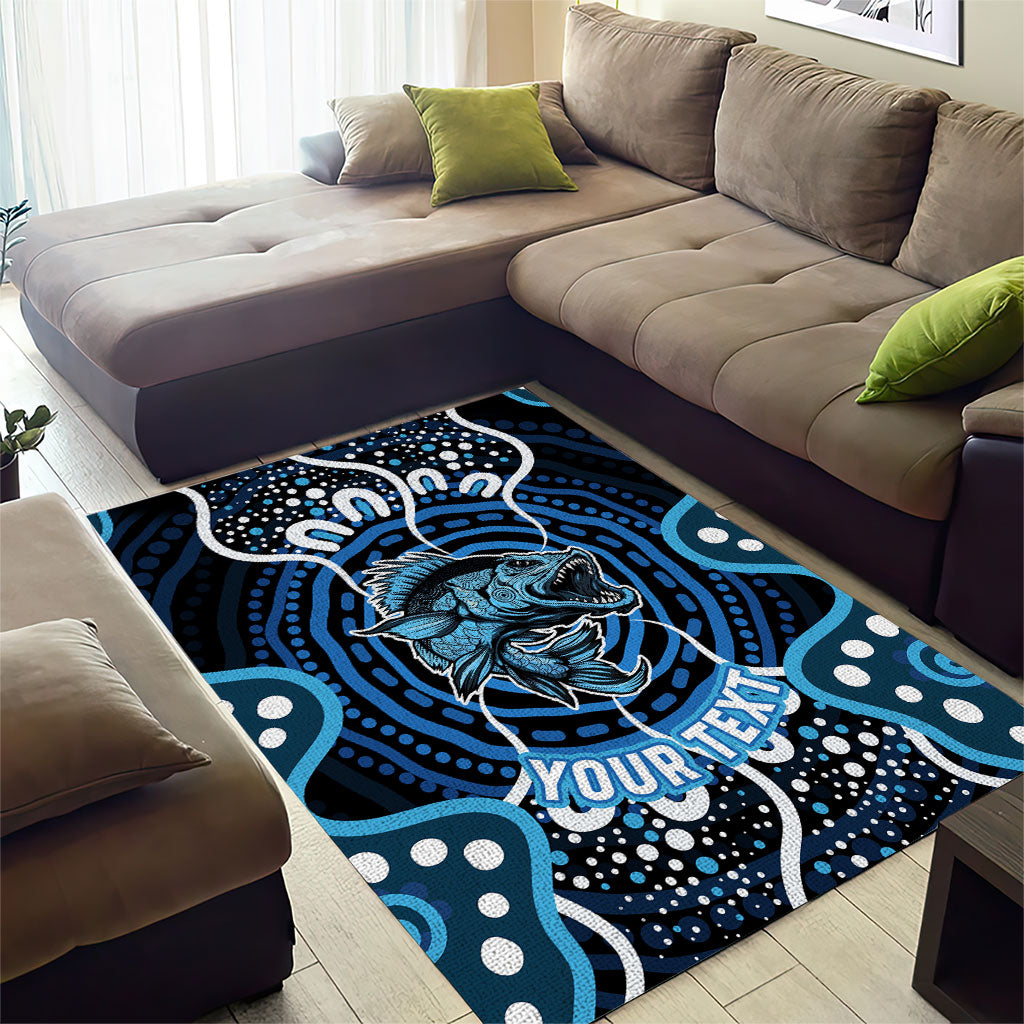 Custom Barramundi Fishing Area Rug Indigenous Aboriginal Dot Art Blue Fish