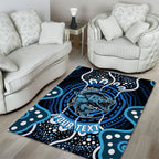 Custom Barramundi Fishing Area Rug Indigenous Aboriginal Dot Art Blue Fish