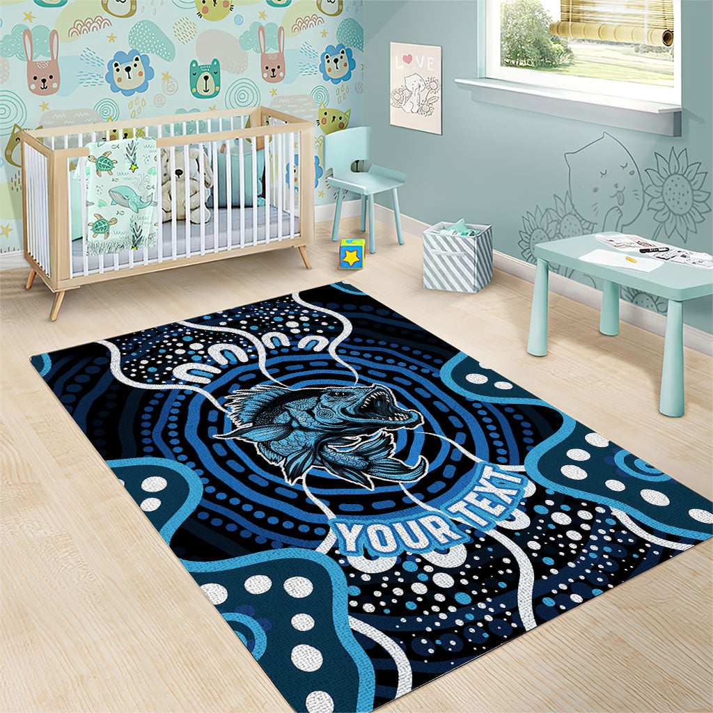 Custom Barramundi Fishing Area Rug Indigenous Aboriginal Dot Art Blue Fish