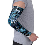 Custom Barramundi Fishing Arm Sleeves Indigenous Aboriginal Dot Art Blue Fish
