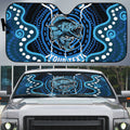 Custom Barramundi Fishing Auto Sun Shade Indigenous Aboriginal Dot Art Blue Fish