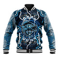 Custom Barramundi Fishing Baseball Jacket Indigenous Aboriginal Dot Art Blue Fish