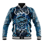 Custom Barramundi Fishing Baseball Jacket Indigenous Aboriginal Dot Art Blue Fish