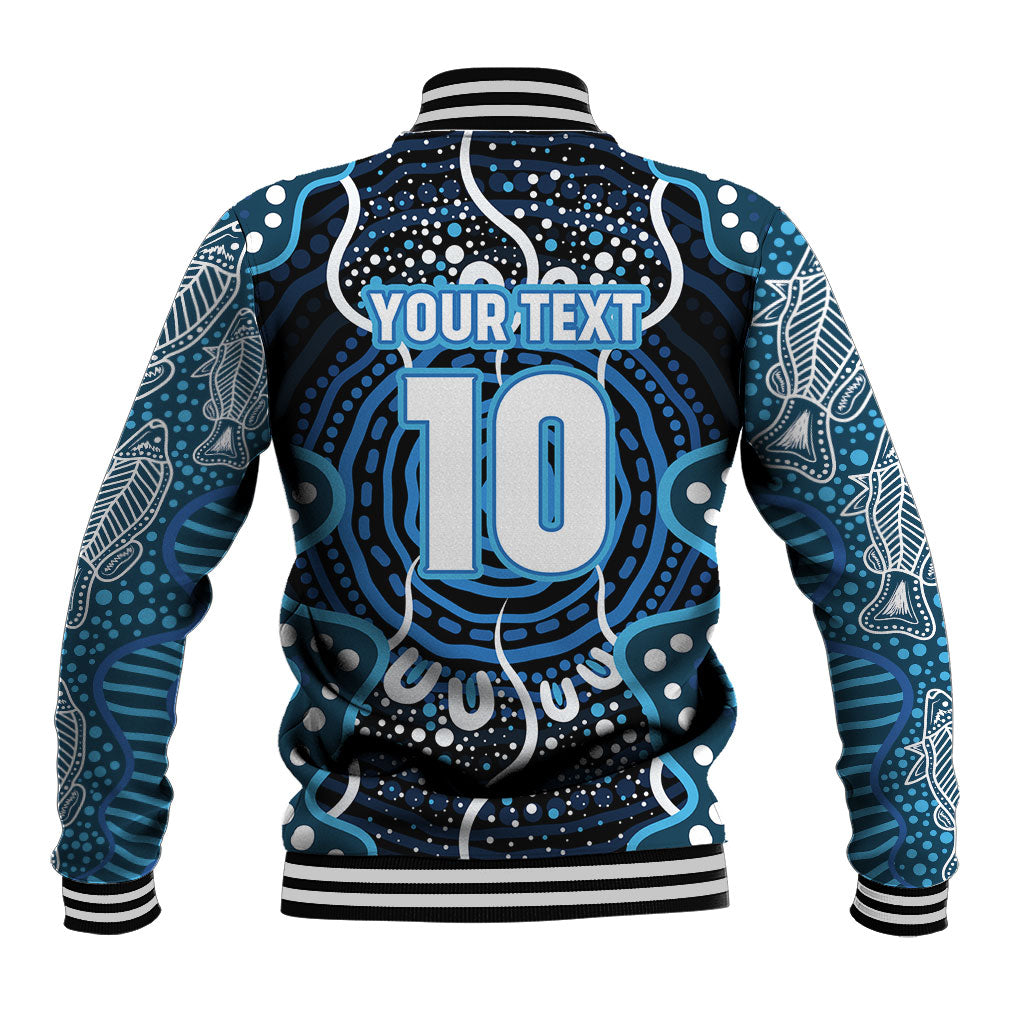 Custom Barramundi Fishing Baseball Jacket Indigenous Aboriginal Dot Art Blue Fish
