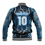 Custom Barramundi Fishing Baseball Jacket Indigenous Aboriginal Dot Art Blue Fish