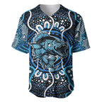 Custom Barramundi Fishing Baseball Jersey Indigenous Aboriginal Dot Art Blue Fish