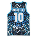 Custom Barramundi Fishing Basketball Jersey Indigenous Aboriginal Dot Art Blue Fish