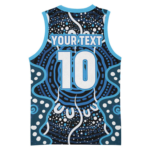 Custom Barramundi Fishing Basketball Jersey Indigenous Aboriginal Dot Art Blue Fish