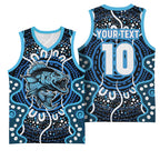 Custom Barramundi Fishing Basketball Jersey Indigenous Aboriginal Dot Art Blue Fish