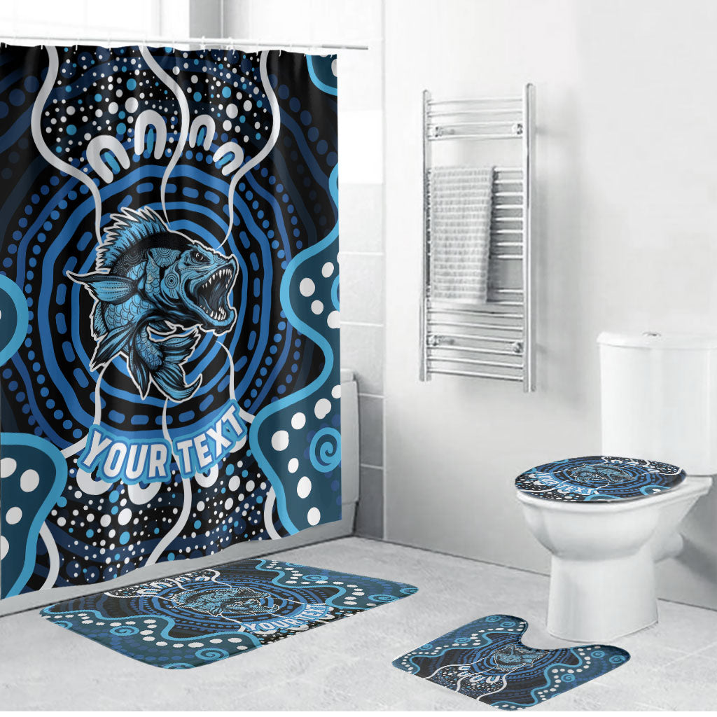 Custom Barramundi Fishing Bathroom Set Indigenous Aboriginal Dot Art Blue Fish