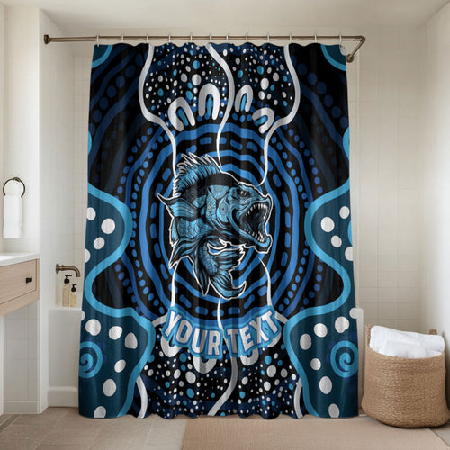 Custom Barramundi Fishing Bathroom Set Indigenous Aboriginal Dot Art Blue Fish
