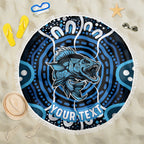 Custom Barramundi Fishing Beach Blanket Indigenous Aboriginal Dot Art Blue Fish