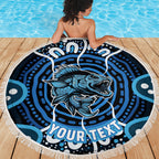 Custom Barramundi Fishing Beach Blanket Indigenous Aboriginal Dot Art Blue Fish
