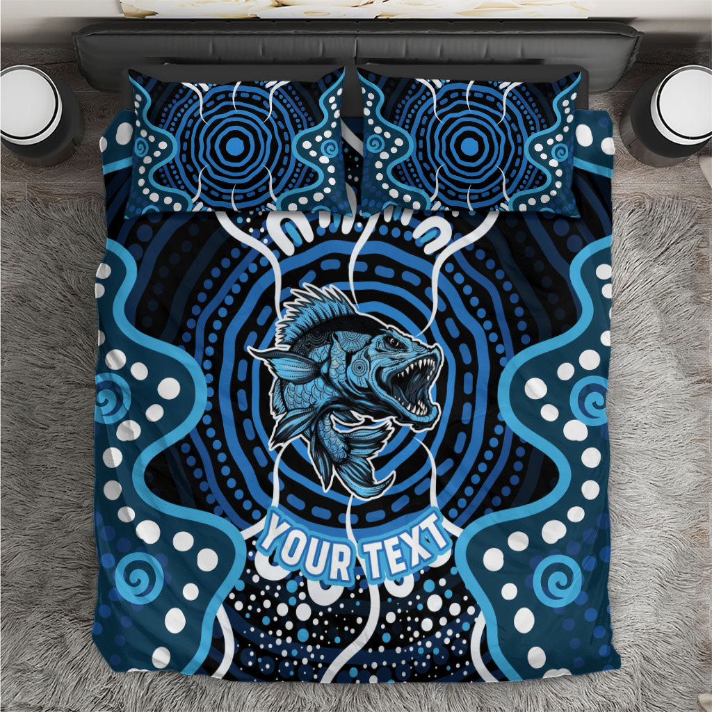 Custom Barramundi Fishing Bedding Set Indigenous Aboriginal Dot Art Blue Fish