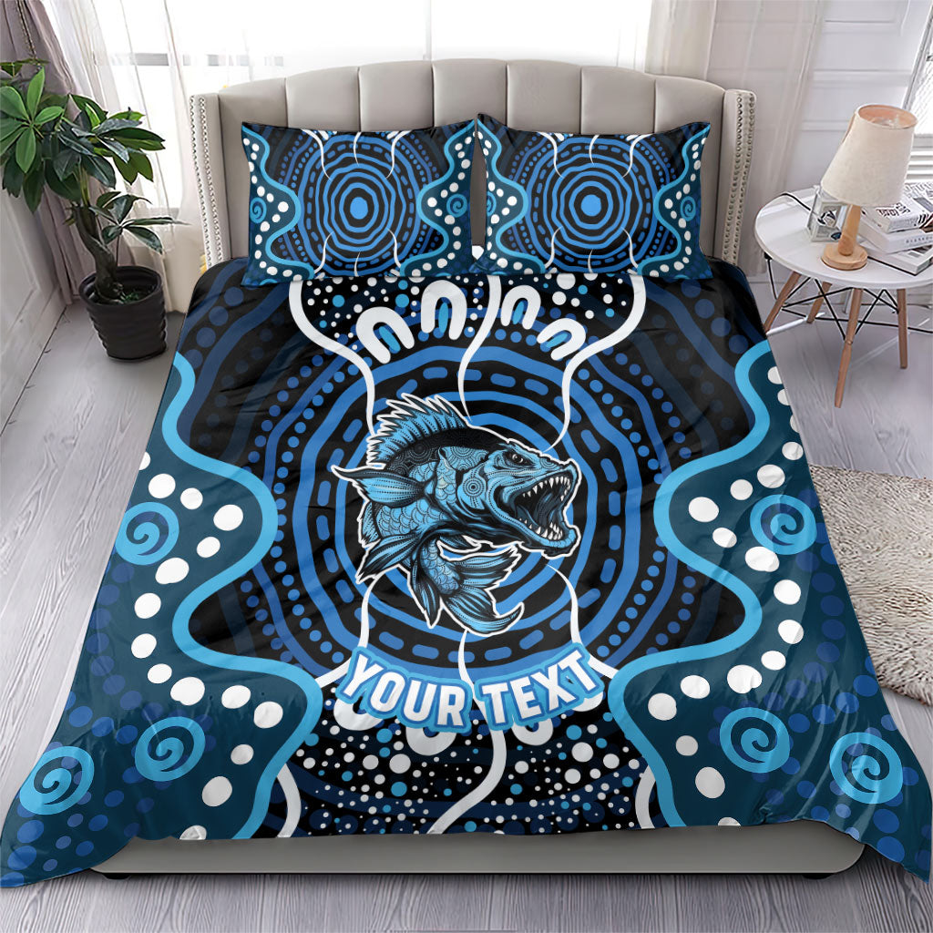 Custom Barramundi Fishing Bedding Set Indigenous Aboriginal Dot Art Blue Fish