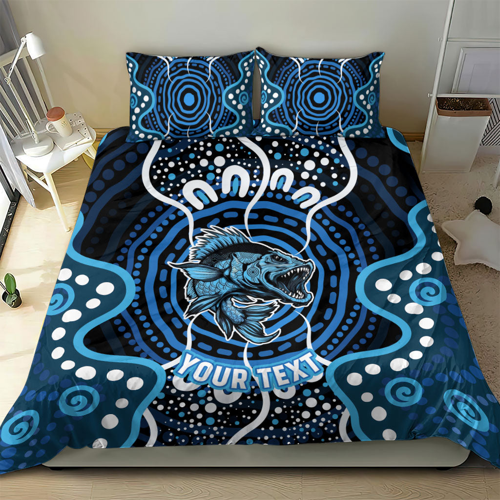 Custom Barramundi Fishing Bedding Set Indigenous Aboriginal Dot Art Blue Fish