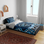 Custom Barramundi Fishing Bedding Set Indigenous Aboriginal Dot Art Blue Fish