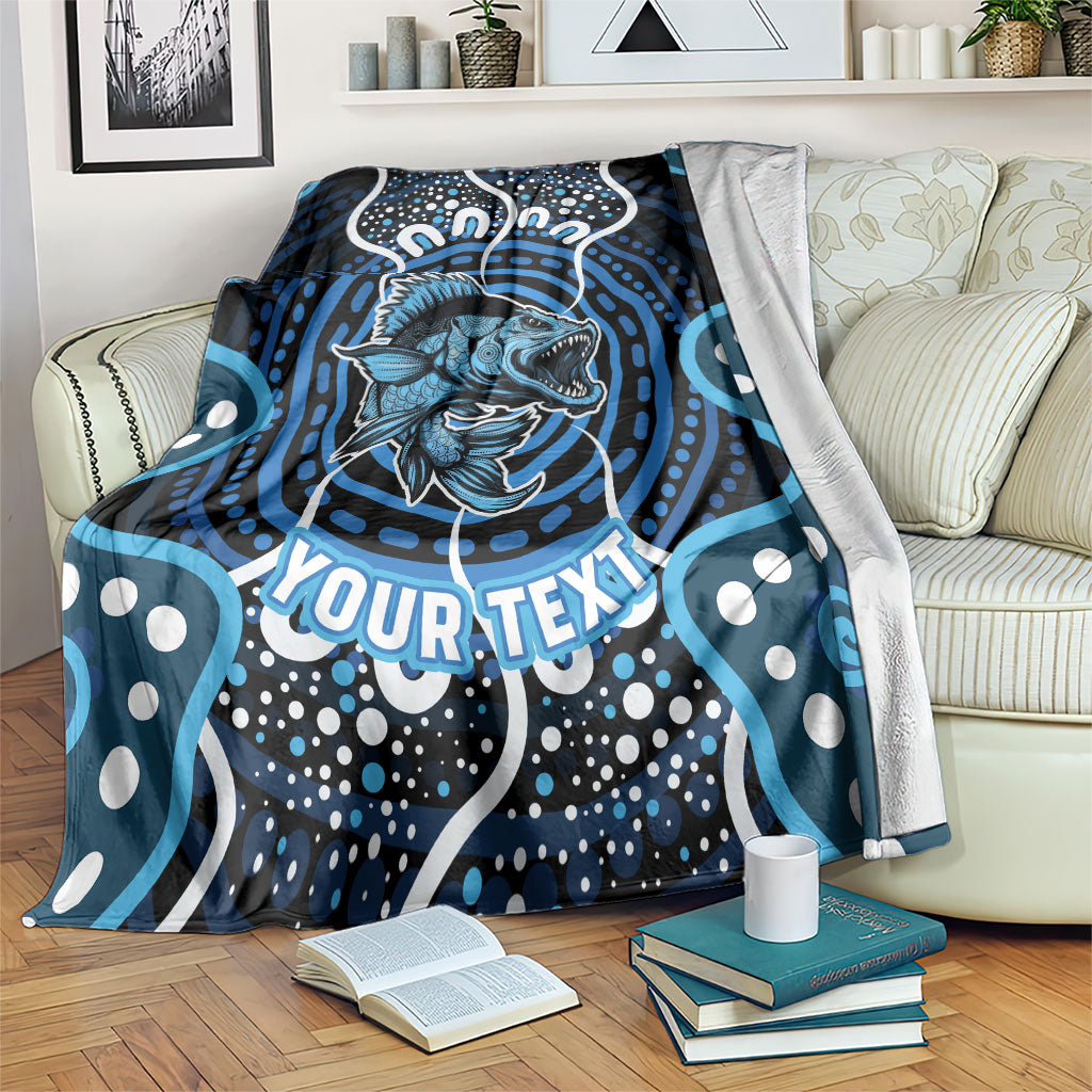 Custom Barramundi Fishing Blanket Indigenous Aboriginal Dot Art Blue Fish