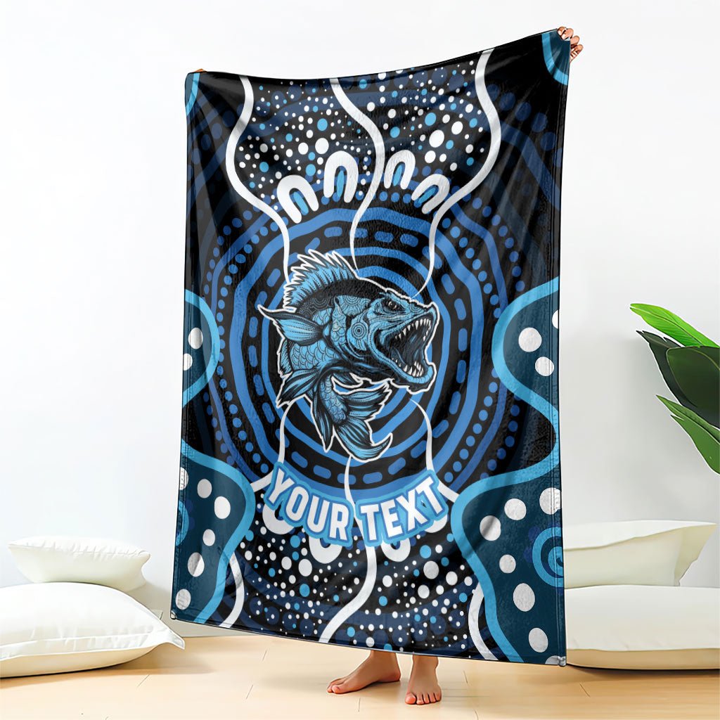 Custom Barramundi Fishing Blanket Indigenous Aboriginal Dot Art Blue Fish