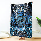Custom Barramundi Fishing Blanket Indigenous Aboriginal Dot Art Blue Fish
